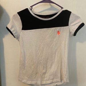 Black, White. Pink top